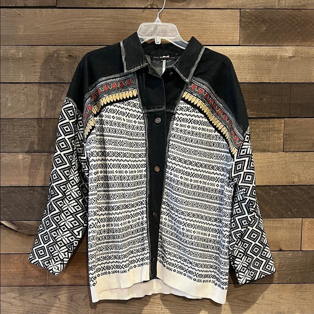 Free People Women's Love Test Mixed Media Rose Print Back Jacket Size Medium - Picture 2 of 8